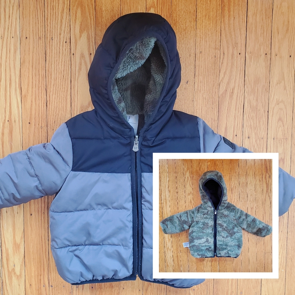 baby GAP reversible puffer army fleece jacket